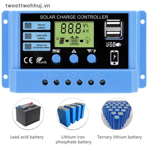 Bộ Điều Khiển Sạc Năng Lượng Mặt Trời Tự Động TWE 30A 20A 10A 12V 24V Có Màn Hình LCD