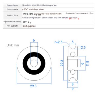 Ròng Rọc 6 * 29.3 * 8mm Bằng Thép Không Gỉ Chống Thấm Nước Không Gỉ Loại U SUS304
