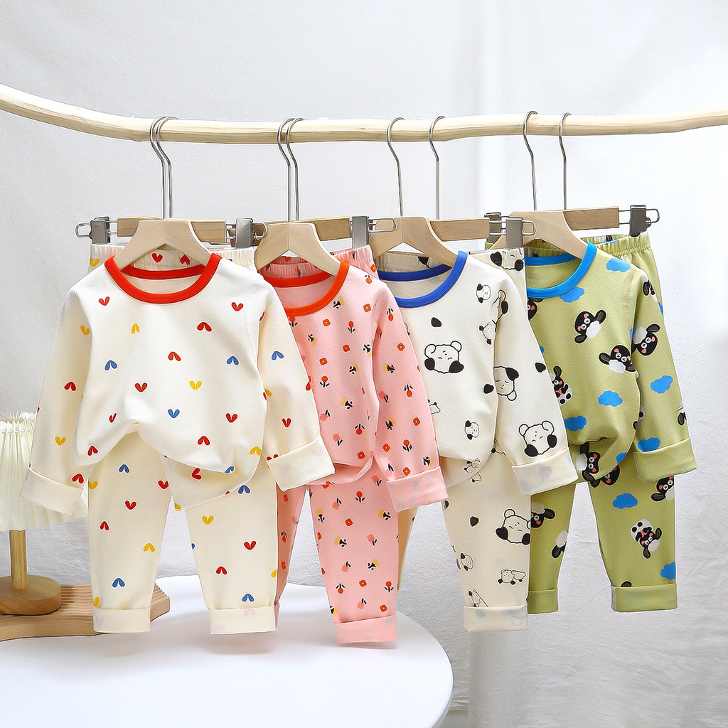 Bộ Đồ Ngủ Trẻ Em 90-160 Size Quần Áo Gia Đình Bé Trai Lycra Bộ Đồ Lót Xuân Thu Bé Gái Quần Áo Mùa Thu Không Xương Quần Áo Trẻ Em HS0J