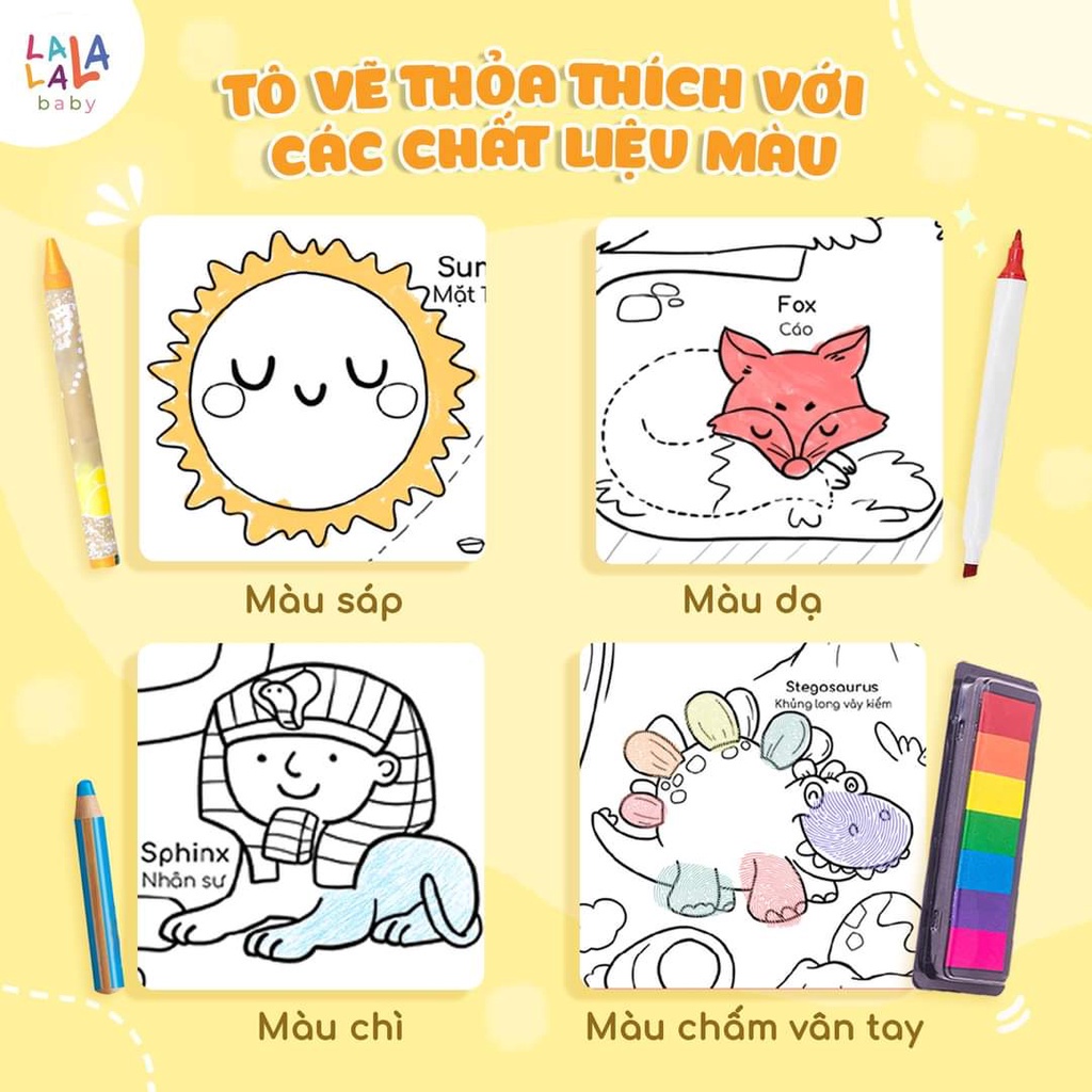 Tranh tô màu dán tường thông minh khổ lớn dài 3m Lalala Baby tặng kèm màu vẽ và kéo - Richy bookshop
