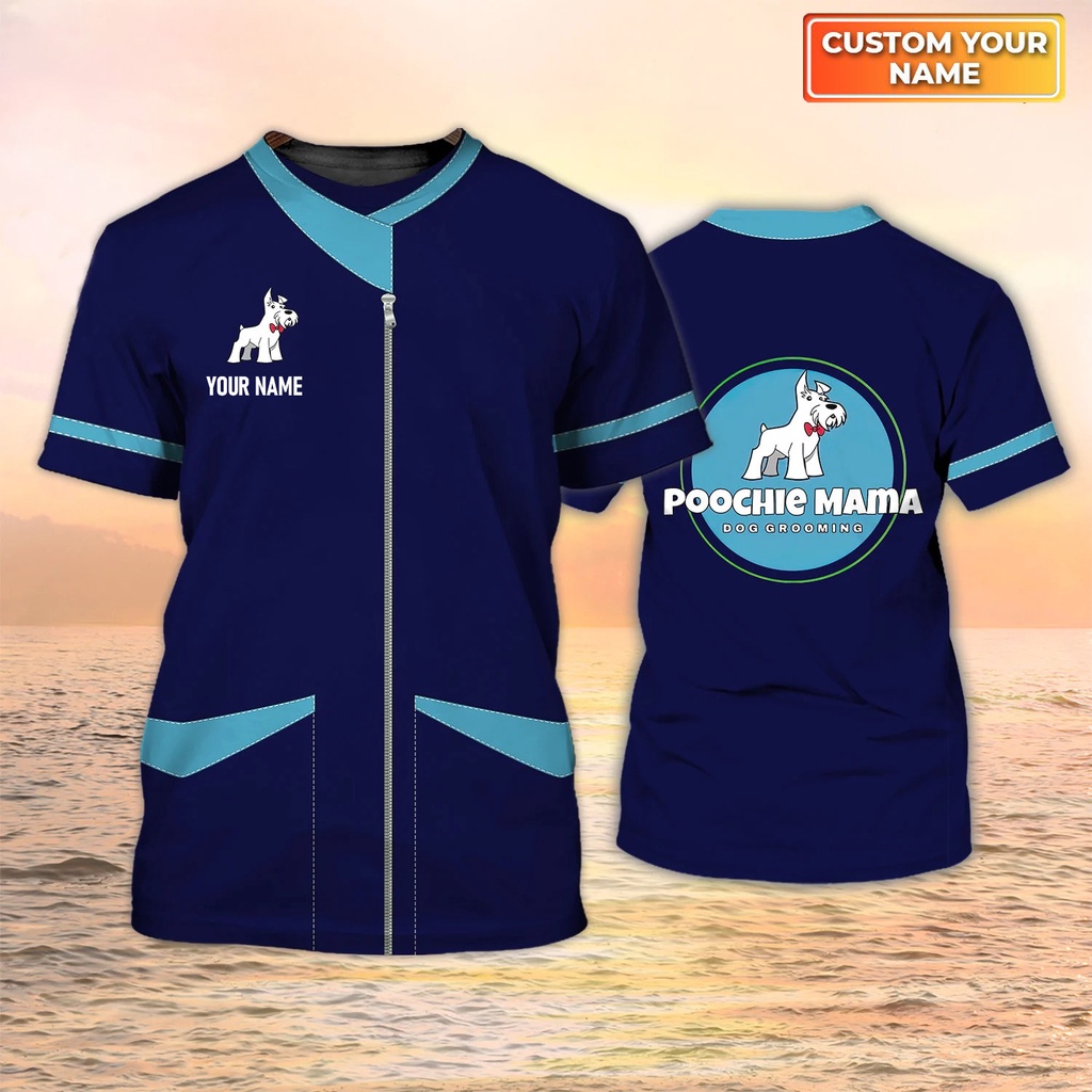 Dog grooming tên cá nhân đồng phục t-shirt pet groomer workwear tees mùa hè thường unisex quần áo quá khổ tay ngắn