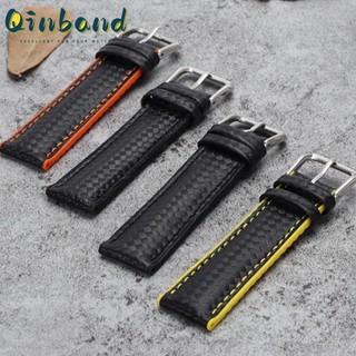 Dây Đeo Đồng Hồ Bằng Da Bò Và Silicon Mềm Chống Nước Thoáng Khí In Họa Tiết Sợi Carbon Kích Thước 18mm 20mm 22mm 24mm