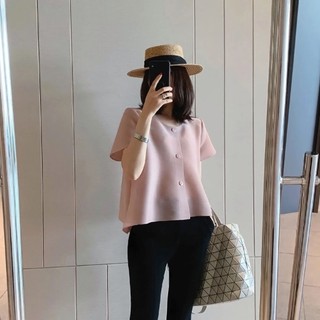 Miyake Top Áo Cardigan Nhỏ Mỏng, Thiết Kế Tay Ngắn, Phù Hợp Cho Nữ
