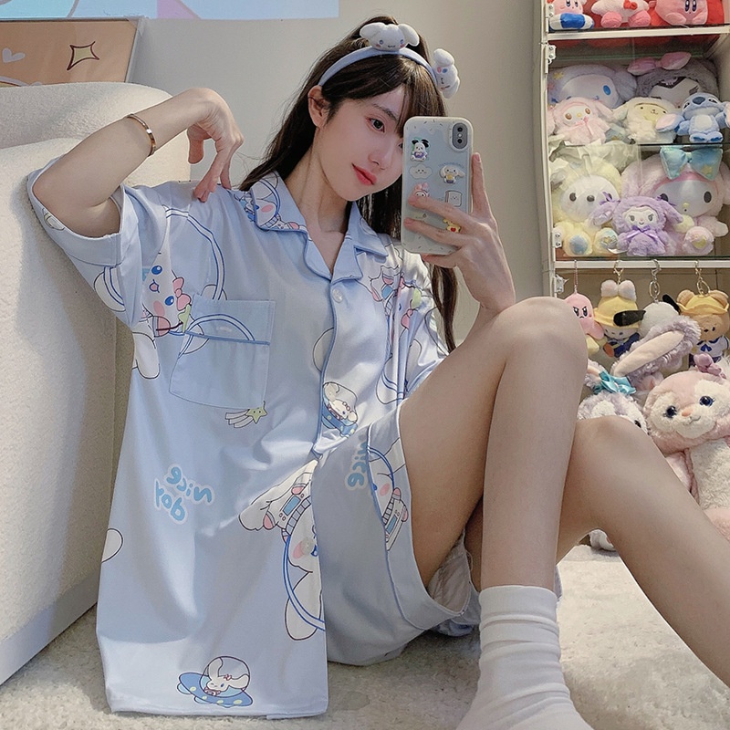 Váy Ngủ	Pyjama Đầm Ngủ Dáng Rộng Họa Tiết Hoạt Hình Thời Trang Mùa Hè Cho Nữ 100kg luyoo32