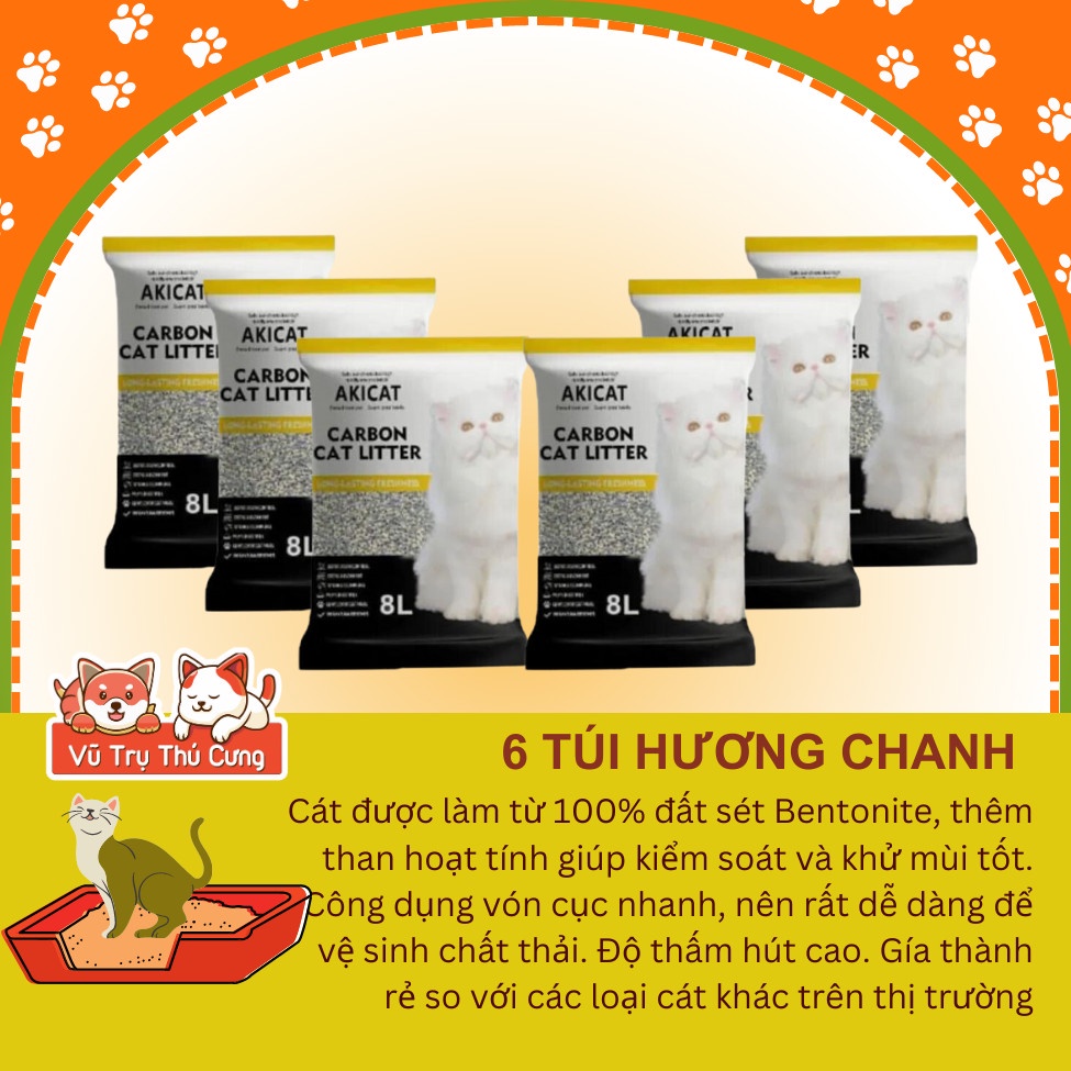 Combo 6 túi Cát Akicat cho Mèo 8L, khử mùi hôi và vón cục hiệu quả