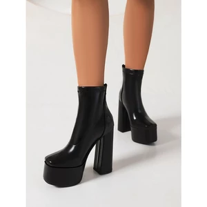 Giày Bốt Cao Gót Cổ Ngắn Chất Liệu Da Bóng Dày Dặn Thời Trang Thu Đông Quyến Rũ Cho Nữ Size 34-43