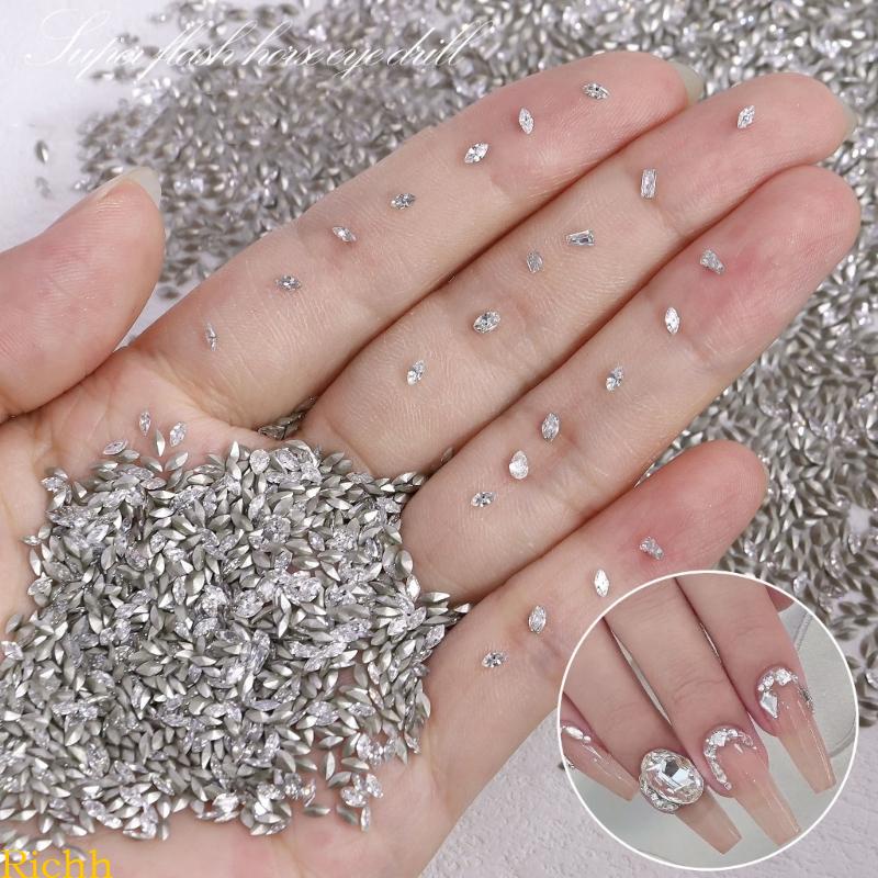 50Pcs Horse Eye Nail Rhinestones Flat Back Nail Gems Diy Nail Art Decorations