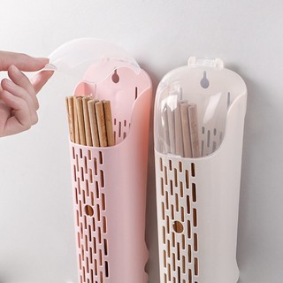 Hộp đựng muỗng đũa có nắp đậy dán tường chắc chắn, Ống đựng đũa có nắp đậy chống bụi, côn trùng tích hợp móc treo SUNNY