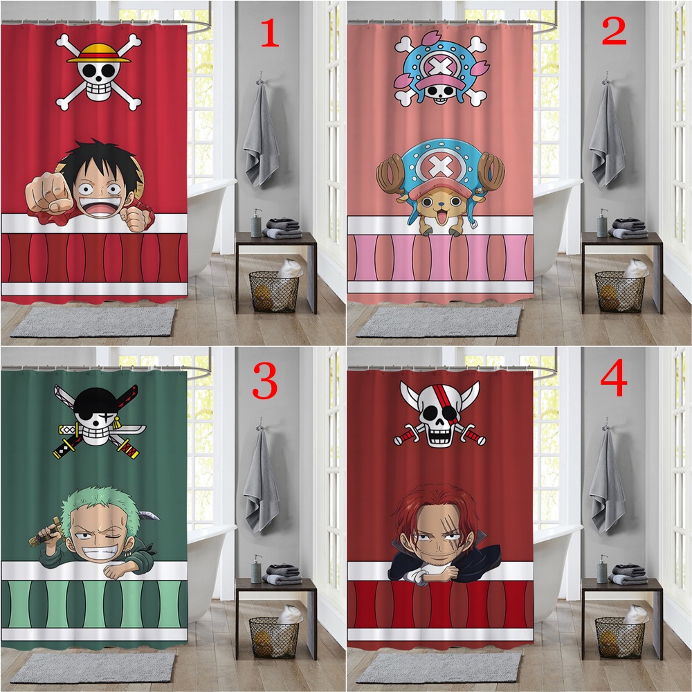 One Piece Monkey D. Luffy Polyester Chống Thấm Nước Màn Tắm Chống Nước Phòng Tắm Trang Trí Màn Tắm Vải Trang Trí Phòng Tắm Bộ 12 Móc