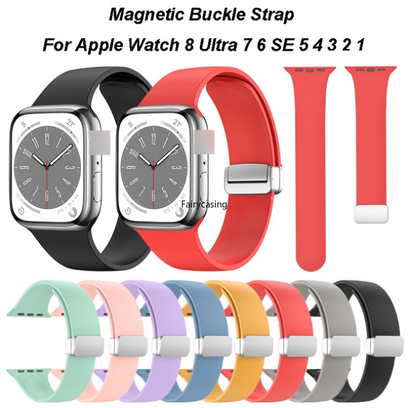Dây Đeo Silicon Khóa Nam Châm Màu Bạc Mới Cho iWatch Ultra 8 7 6 5 4 3 SE 2 1 49mm 45mm 41mm 44mm 40mm 42mm 38mm