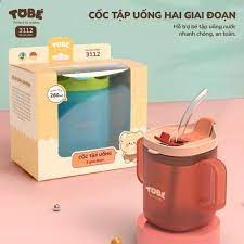 Cốc Tập Uống TOBÉ 260ml Ống Hút Silicone Hỗ Trợ Tập Hút Tay Cầm Nắp Đậy Chất Liệu Cao Cấp An Toàn Tuổi Từ 6m Van Đẩy