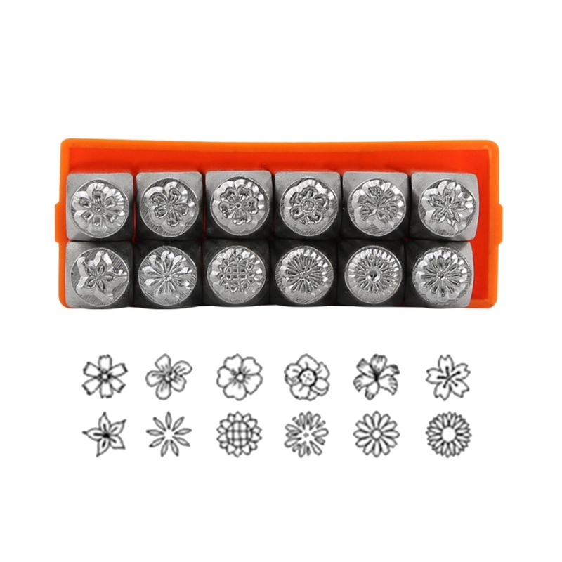 Flgo 12 Miếng Punch Stamp Set 63mm Họa Tiết Hoa Matte Metal Stamping Tool