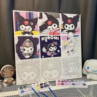 MOZI✨sanrio 40*40cm tranh tô màu theo số tranh tô màu số hoá tranh tô màu theo số theo yêu cầu tranh số hoá mini Tranh tô màu theo số sơn dầu tô màu theo sốTranh Sơn Dầu Vẽ Tay Họa Tiết Hoạt Hình Kuromi Jiugongge diy