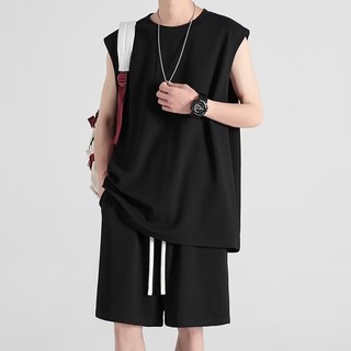 Set Áo Thun Không Tay Màu Trơn Và Quần Short Thời Trang Harajuku Cho Nam