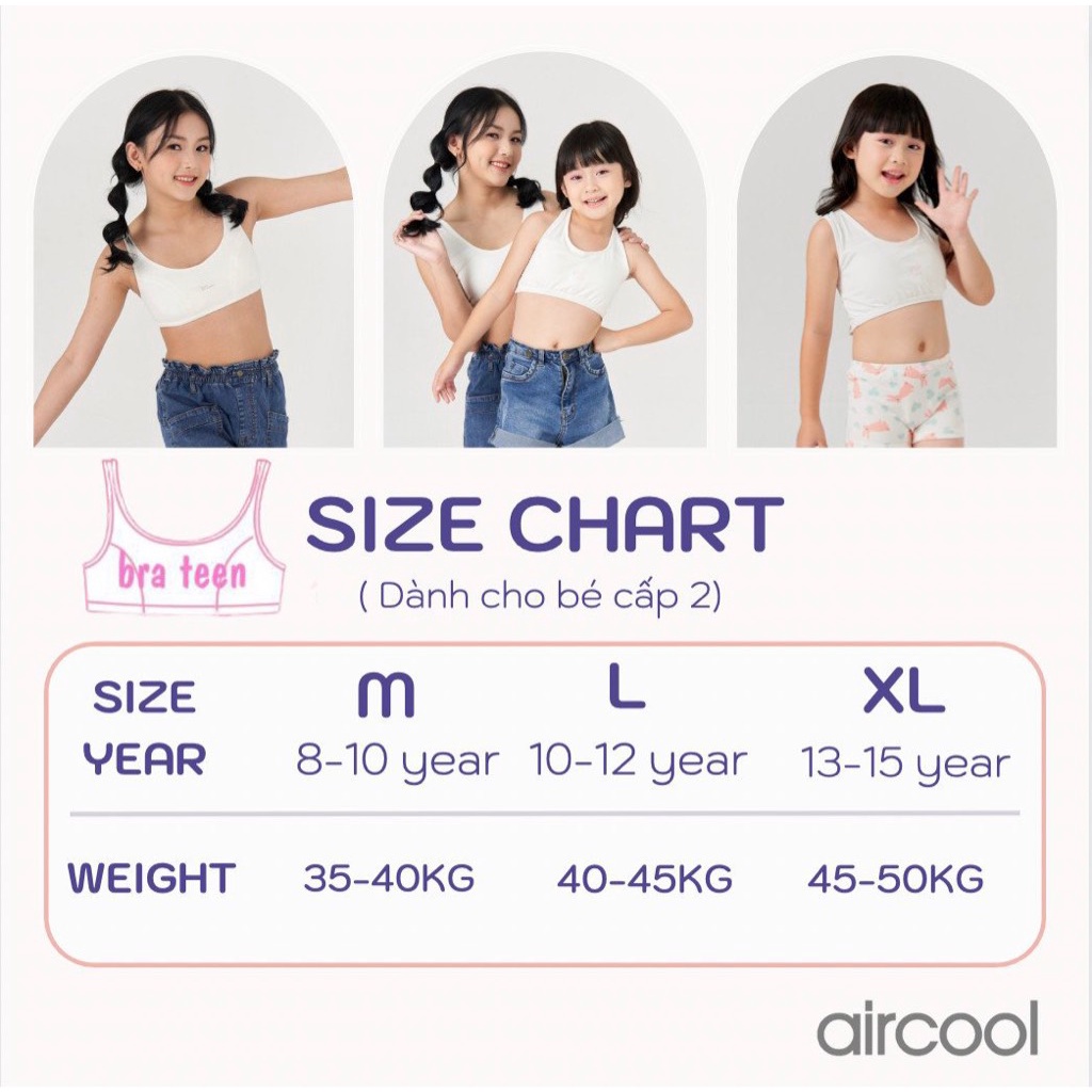 [Chính hãng, 35-50kg] Áo lá, bra, áo lót bé gái cotton, không gọng
