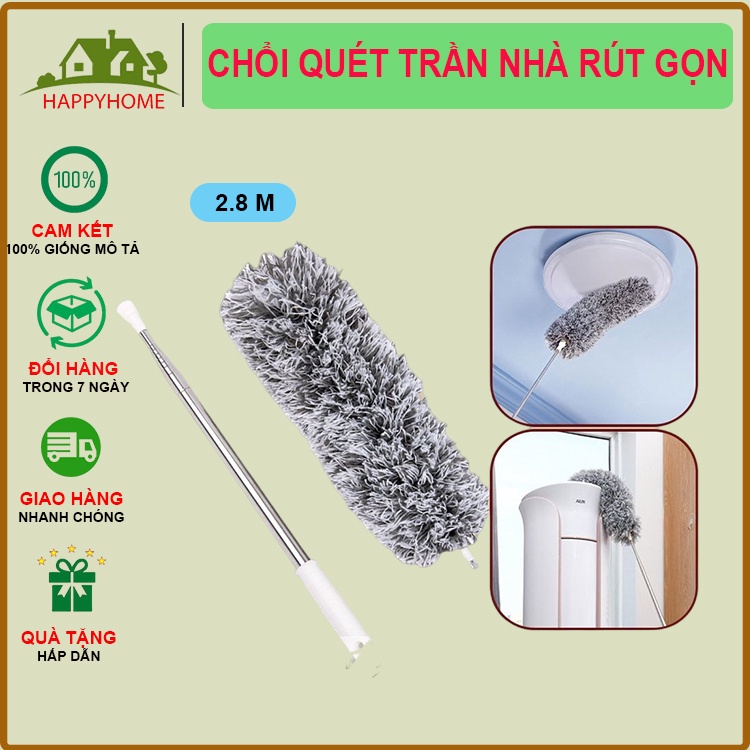 Cây chổi lông quét lau bụi mạng nhện trần nhà đa năng cán dài inox rút ...