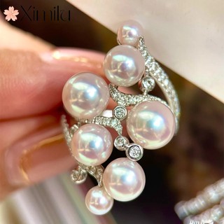 Nhẫn ngọc trai kim cương xoắn độc đáo, bạc sáng bóng - Trang sức thời thượng