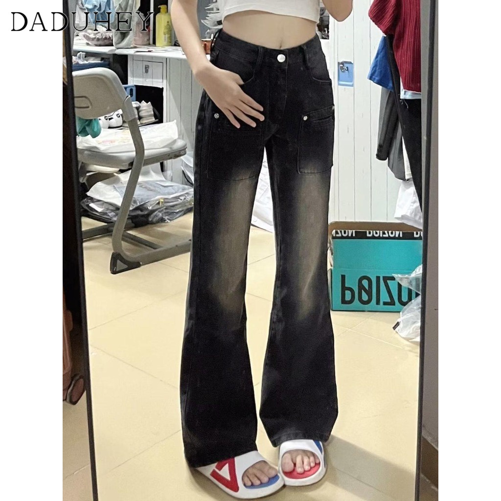 Ảnh Quần jeans DADUHEY ống rộng lưng cao phong cách đường phố Mỹ thời trang cỡ lớn 2