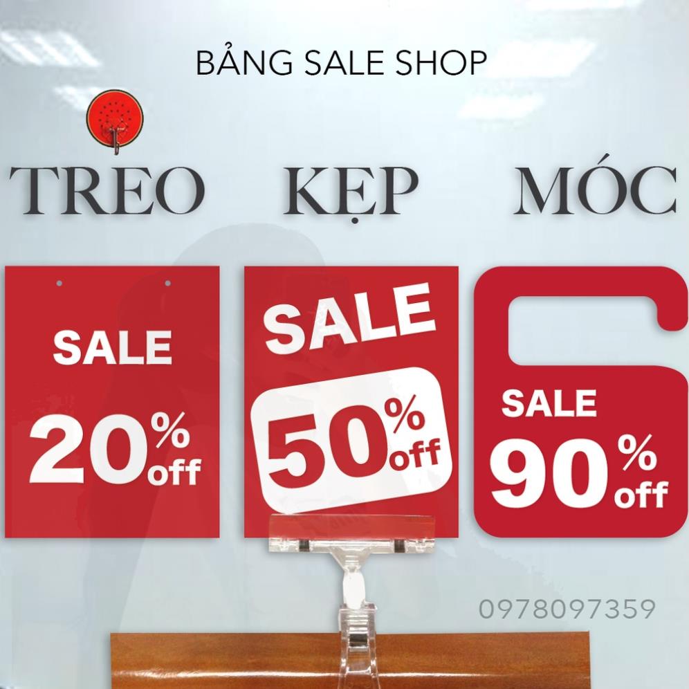 Bảng SALE Móc giảm giá theo phần trăm,đồng giá,tự ghi chất liệu mica dày dặn , bền đẹp, thiết kế theo yêu cầuChotdonnaoo