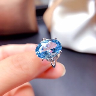 Sản phẩm mới sang trọng tính khí đơn giản hình bầu dục thụy sĩ màu xanh topaz nhẫn nữ trang sức đá quý