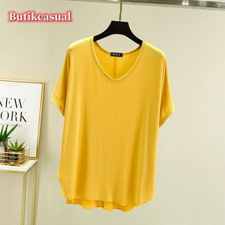 Áo thun nữ modal cotton tay ngắn áo thun trơn dáng rộng áo sơ mi cổ chữ V Áo sơ mi giản dị