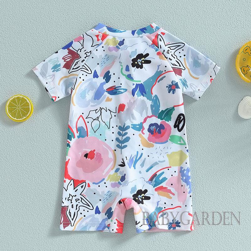 Bộ Đồ Bơi Một Mảnh Tay Ngắn Chống Nắng Có Khóa Kéo In Họa Tiết Màu Nước Dành Cho Bé Trai 0-3 Tuổi