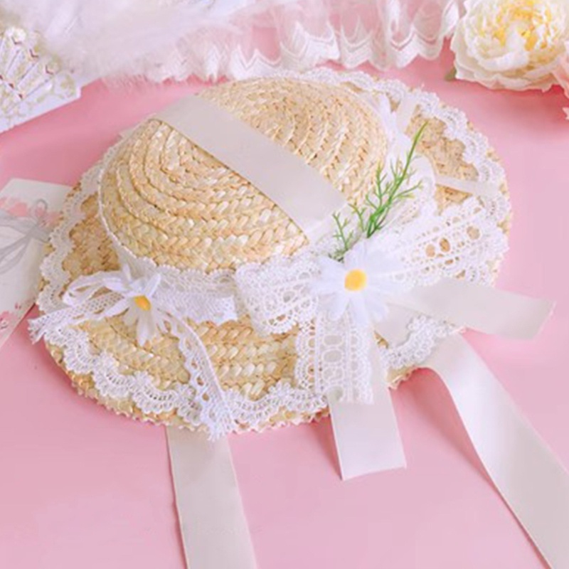 Bé Gái Mũ Chống Nắng Với Ren Hoa Và Ống Hút - Phù Hợp Cho Các Cuộc Dạo Bộ