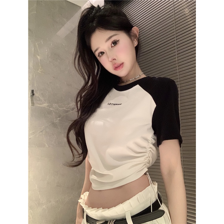 Áo thun ngắn tay thời trang SUXI Áo thun nữ dáng rộng bằng vải Cotton thêu hàng đầu mùa hè