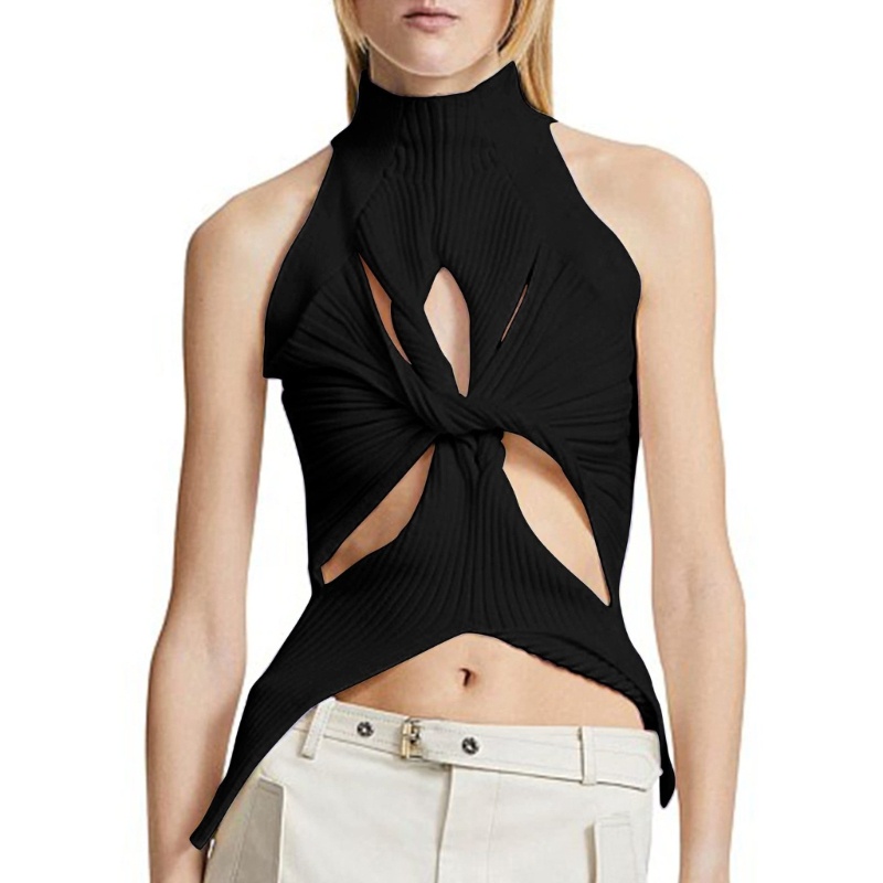 Vic Nữ Cut Out Crop Top Tất Cả Trận Đấu Xe Tăng Dệt Kim Top Thời Trang-Twist Thắt Nút Camisole Áo Mùa Hè Camis Áo Dạo Phố