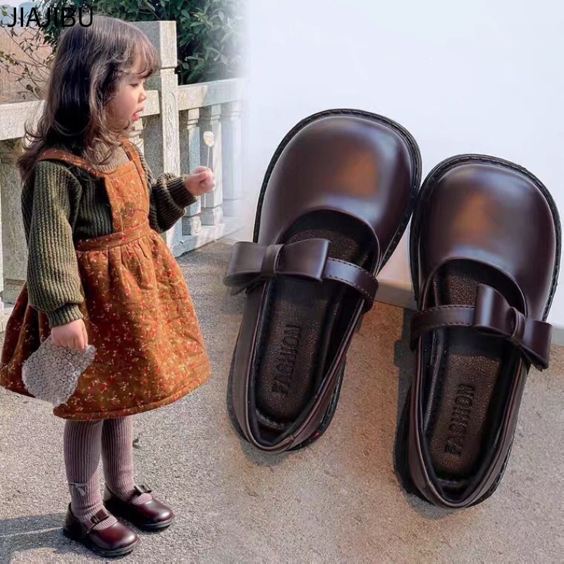 Children's Doll Shoes Cute Girl's Peas Shoes Giày Công Chúa Dễ Thương Cho Bé Gái Giày Mũi Tròn Chống Trượt Cho Bé Giày đồng Phục Học Sinh Tiểu Học Giày Bệt Thời Trang Hàn Quốc Cho Bé Gái Giày Da Mũi Tròn Chống Va Chạm Giày Mary Jane Bé Gái