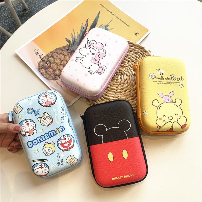 Túi Đựng Tai Nghe / Dây Cáp Sạc USB Hình Doraemon / Mickey Stellalou Dễ Thương Có Khóa Kéo