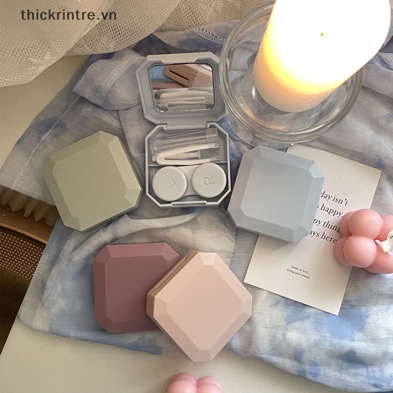 Hộp Đựng Kính Áp Tròng Màu Trơn Kèm Nhíp Hút Tiện Dụng Mang Theo Du Lịch