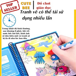 Combo 3 Sách Tô Màu Nước Ma Thuật Cho Bé (Tặng Bút) CUTE BEE-  Magic Water Book tái sử dụng nhiều lần