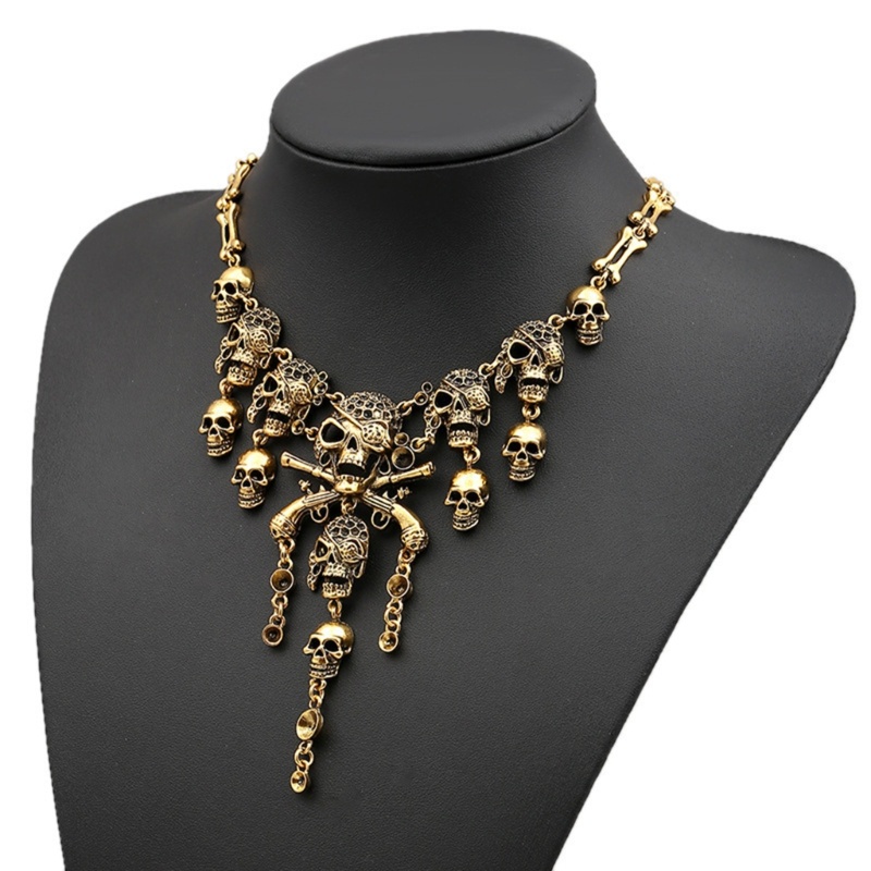 FL Vintage Punk Cướp Biển Đầu Lâu Đồng Hồ Mặt Dây Chuyền Vòng Cổ Cho Nữ Gothic Halloween Đảng Hip Hop Trang Sức Hyperbole Ch