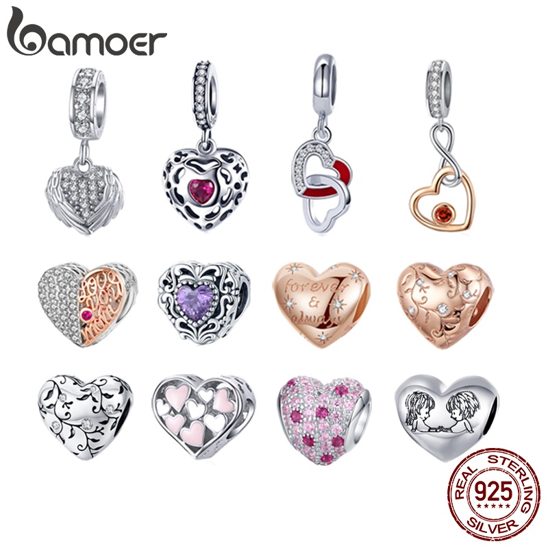 Bamoer Bạc Sterling 925 Hạt Các Loại Mutiple Hình Trái Tim DIY Phụ Kiện Cho Vòng Tay