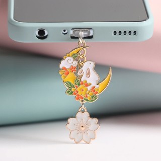 Điện Thoại Di Động Chống Bụi Cắm Tự Làm Dễ Thương Hoa Anh Đào Mặt Dây Chuyền Thỏ Cáp Dữ Liệu Cổng Sạc Chống Bụi P