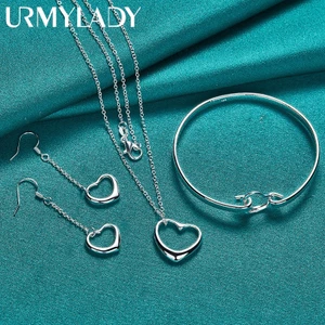 URMYLADY Bạc 925 Trái Tim Tình Yêu Vòng Cổ Bông Tai Lắc Tay Cho Nữ Tiệc Cưới Thời Trang Quyến Rũ Bộ Trang Sức