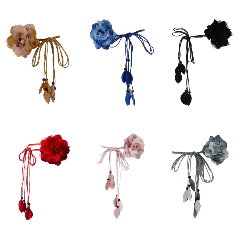 Self-Tie Waist Belt for Women Bohemian Seaside Braided Dress Belt with Flower
