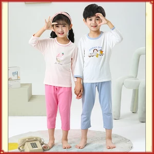 Trẻ Em Mặc Ở Nhà Bộ Đồ 100-160CM Bé Gái Bé Trai Mỏng Dài Tay Mùa Hè Quần Áo Trẻ Em Điều Hòa Không Khí Quần Áo Co Giãn Ba Phần Tư Tay Bộ Đồ Ngủ BQHW