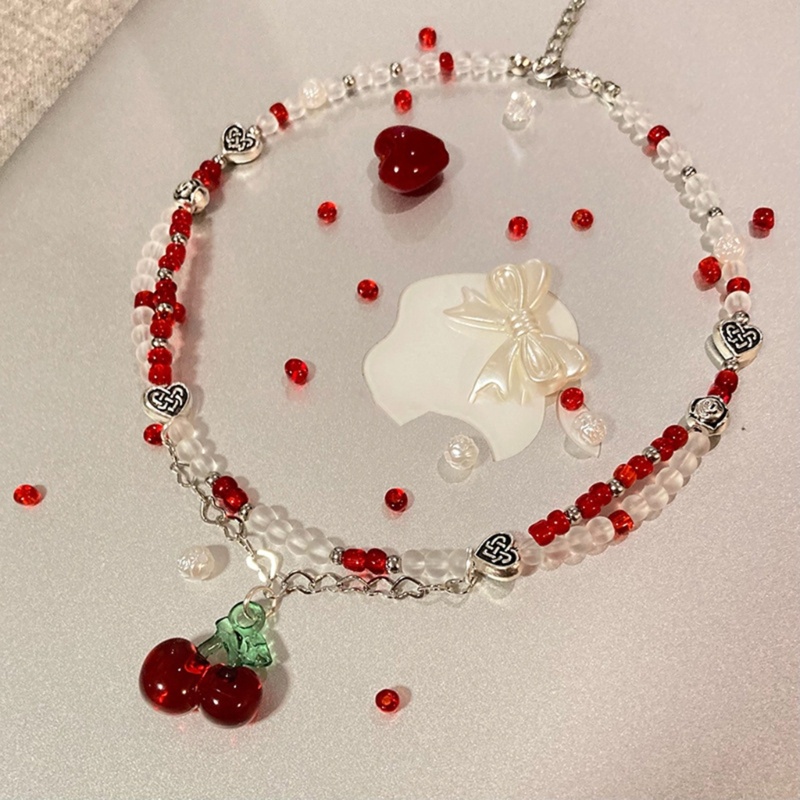 Vòng Cổ Choker Mặt Trái Tim Đỏ Và Cherry Phong Cách Bohemian KING Y2K Dành Cho Nữ Je