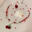 KIN Y2K Đỏ Anh Đào Trái Tim Đính Hạt Vòng Cổ Choker Nữ Bohemian Hạt Anh Đào Mặt Dây Chuyền Vòng Cổ Vintage Egirl Vòng Cổ Người Do Thái