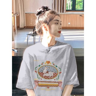 HIIXIIVI Áo Thun Cotton Tay Ngắn Dáng Rộng In Họa Tiết Hoạt Hình Phong Cách Hàn Quốc Thời Trang Mùa Hè