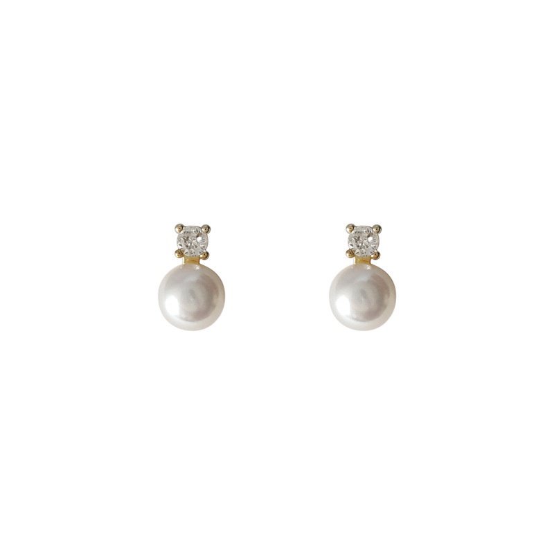 Ngọc trai nước ngọt ~ Bông tai đơn giản kim bạc mạ 14k Micro Zircon dễ phối đồ cao cấp phụ kiện thời trang Nữ Thanh Lịch Kiểu Pháp 925