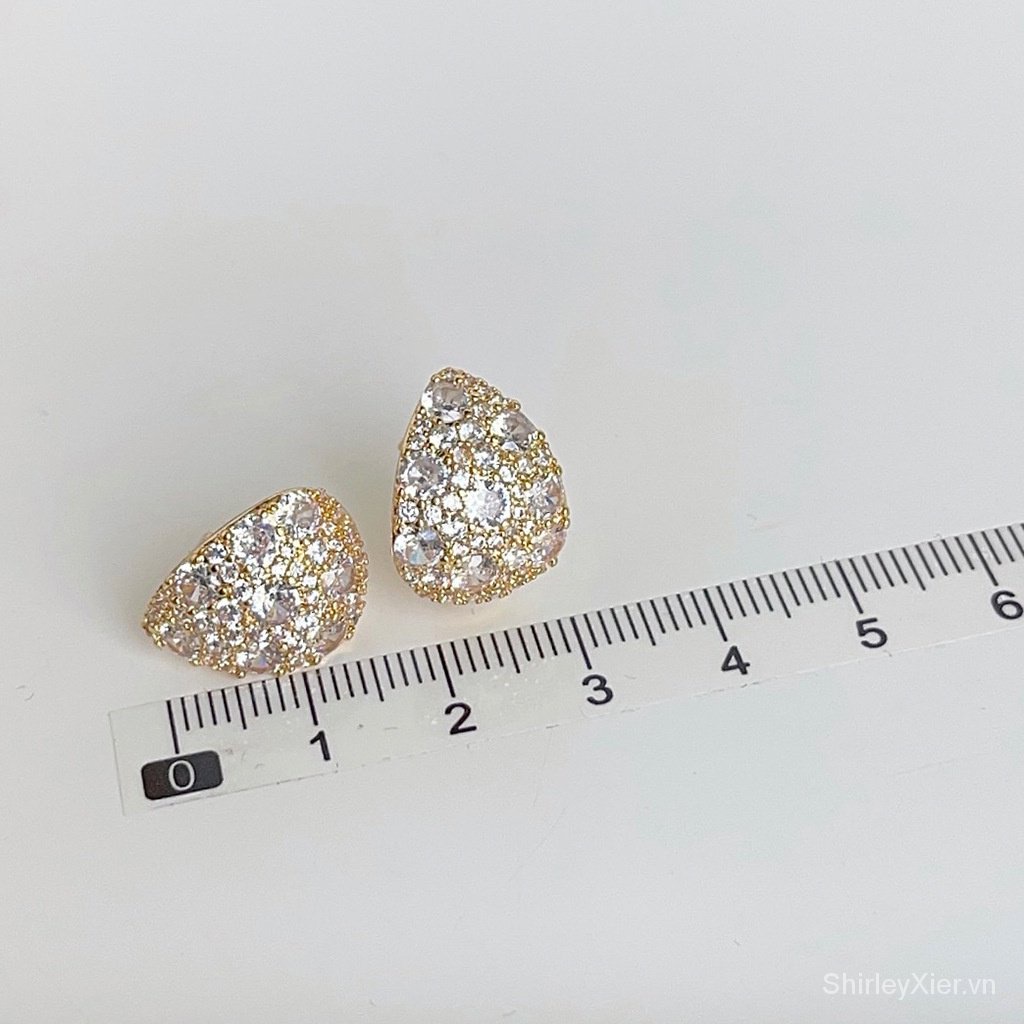 Bông Tai Mạ Bạc 14K Đính Đá Zircon Yếu tố tối giản Sáng bóng Cao cấp Phụ kiện thời trang nhẹ và sang trọng