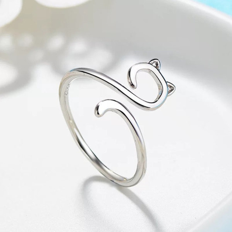 YOI Nhẫn Mở Có Thể Điều Chỉnh Cho Nữ Dainty Mèo Dễ Thương Đuôi Dài Đan