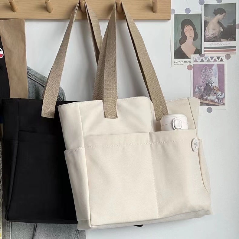 Túi canvas đeo vai đơn phong cách thời trang nữ, túi tote vải cho sinh viên, túi xách một vai