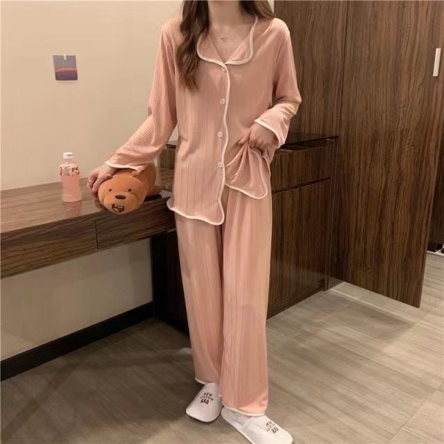 Bộ Đồ Ngủ Tay Dài Màu Sắc Đơn Giản Phong Cách Hàn Quốc Cho Nữ [Lff0807]