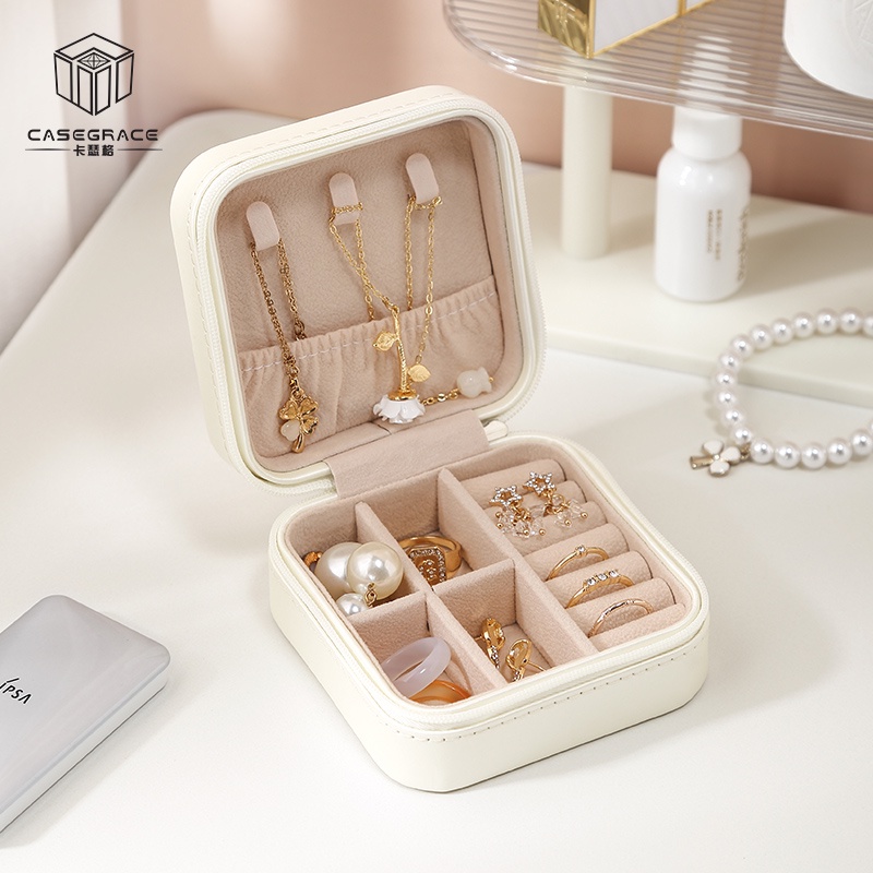 Hộp Đựng Trang Sức Mini Một Tầng Bằng Vải Nhung Sắp Xếp Gọn Gàng Cho Du Lịch