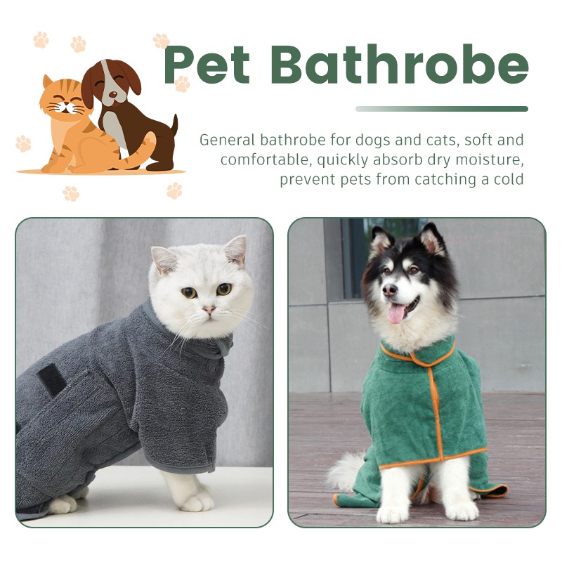 HamshMoc Áo choàng tắm siêu thấm hút nhanh khô cho chó, khăn microfiber mềm, dây điều chỉnh, chó nhỏ/vừa