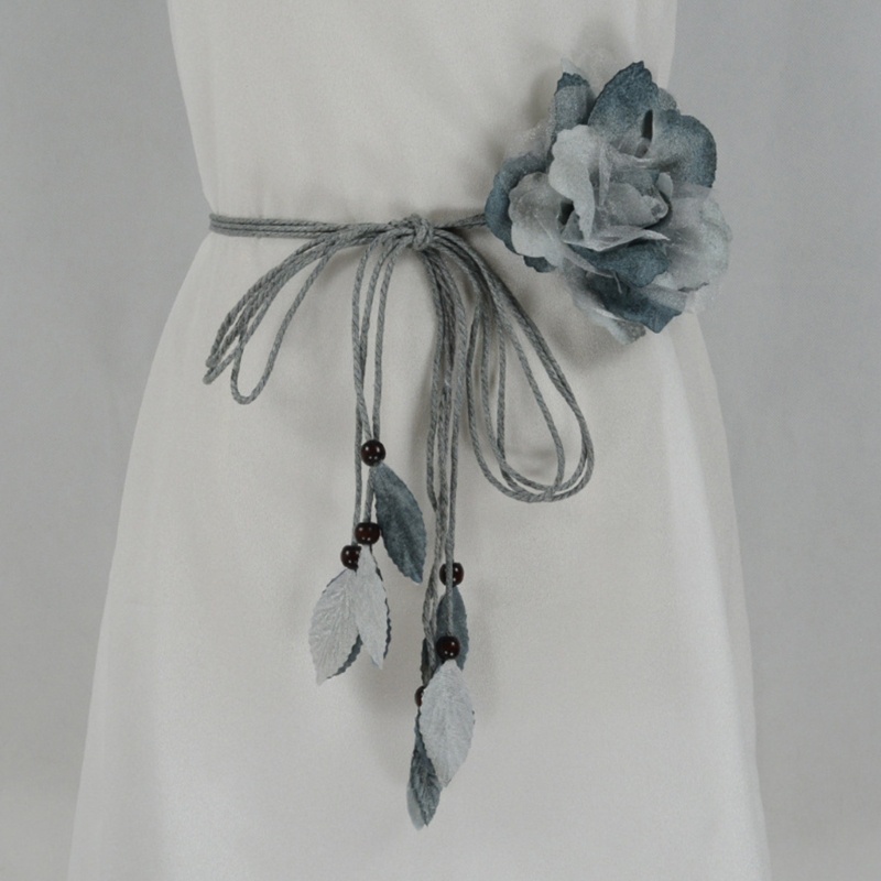 Self-Tie Waist Belt for Women Bohemian Seaside Braided Dress Belt with Flower